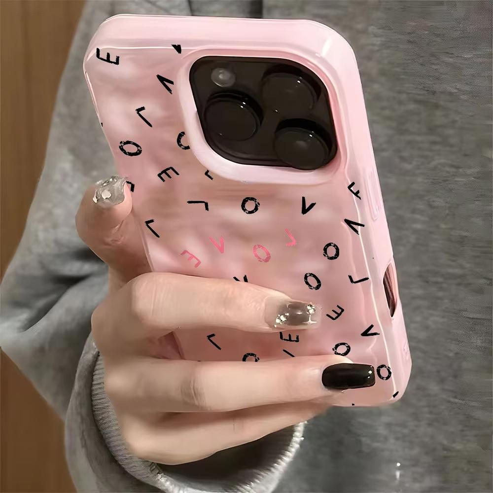 Love Letter Pattern Wave Texture Phone Case For iPhone 11 12 13 14 15 16 17 Pro Max 14 15 Plus 17 Air Shockproof Soft Back Cover