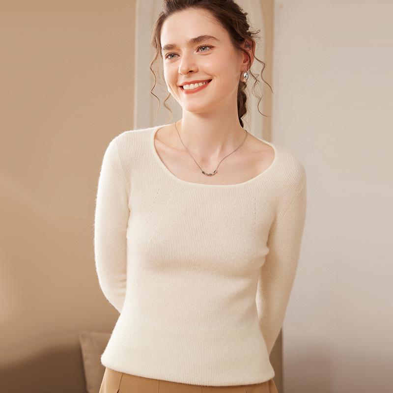 Women's Cashmere Deep U-neck Slim-fit Sweater - Versatile Short Pullover Base Layer Cardigan for Autumn and Winter