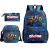 Mochila escolar de grande capacidade com alça de ombro; conjunto de estojo de lápis de três peças para estudante