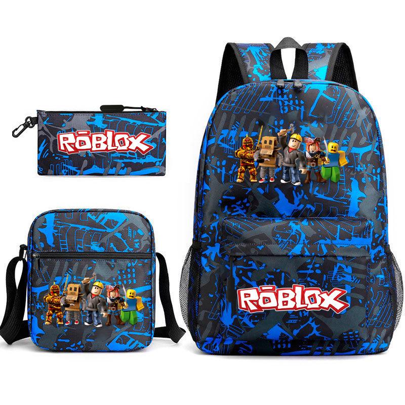 Mochila escolar de grande capacidade com alça de ombro; conjunto de estojo de lápis de três peças para estudante