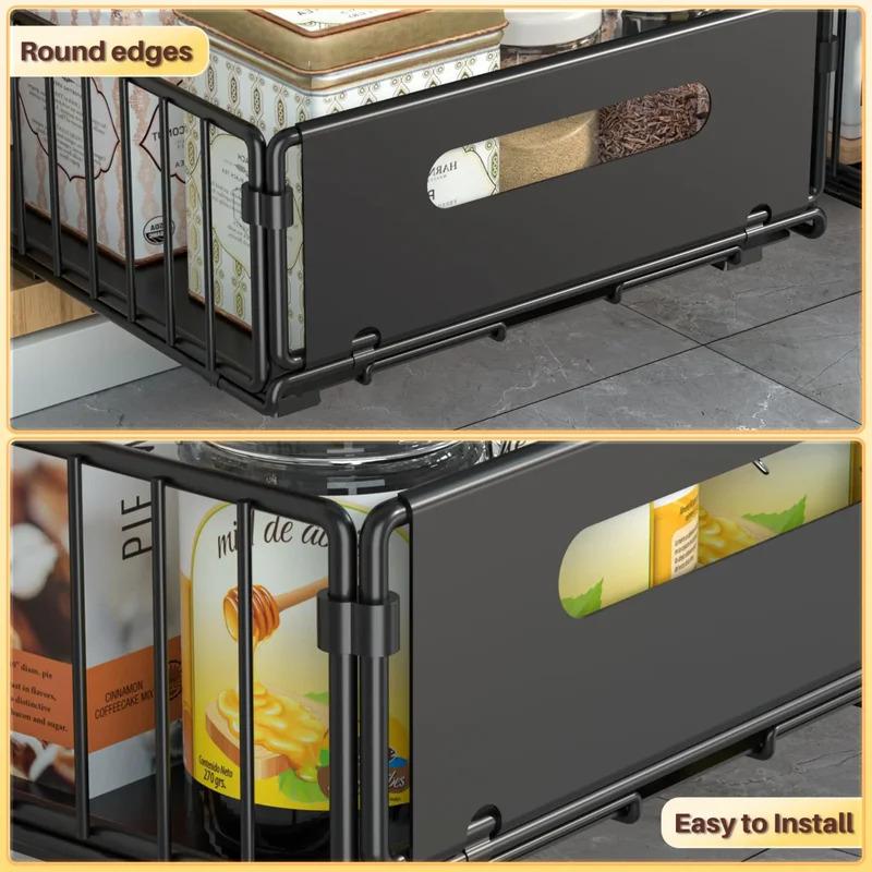 1pc/2pcs Pull-Out Cabinet Organizer Slide-Out Drawers Peel-and-Stick Heavy-Duty Kitchen Cupboard Storage Shelf Organizer
