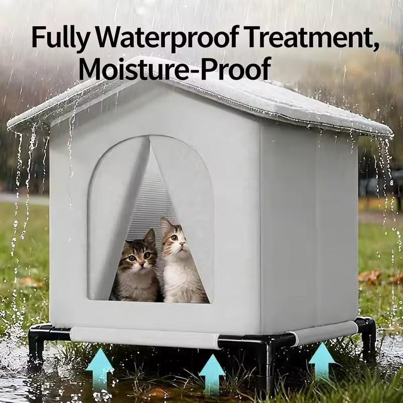 Outdoor Cat House All Season Waterproof Elevated Base Summer Heat Insulation Winter Warm Shelter For Stray Cats Small Dogs