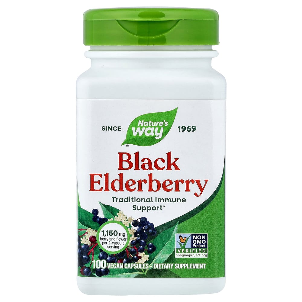 Nature's Way Black Elderberry 1150mg Veggie Capsules, 100 Counts