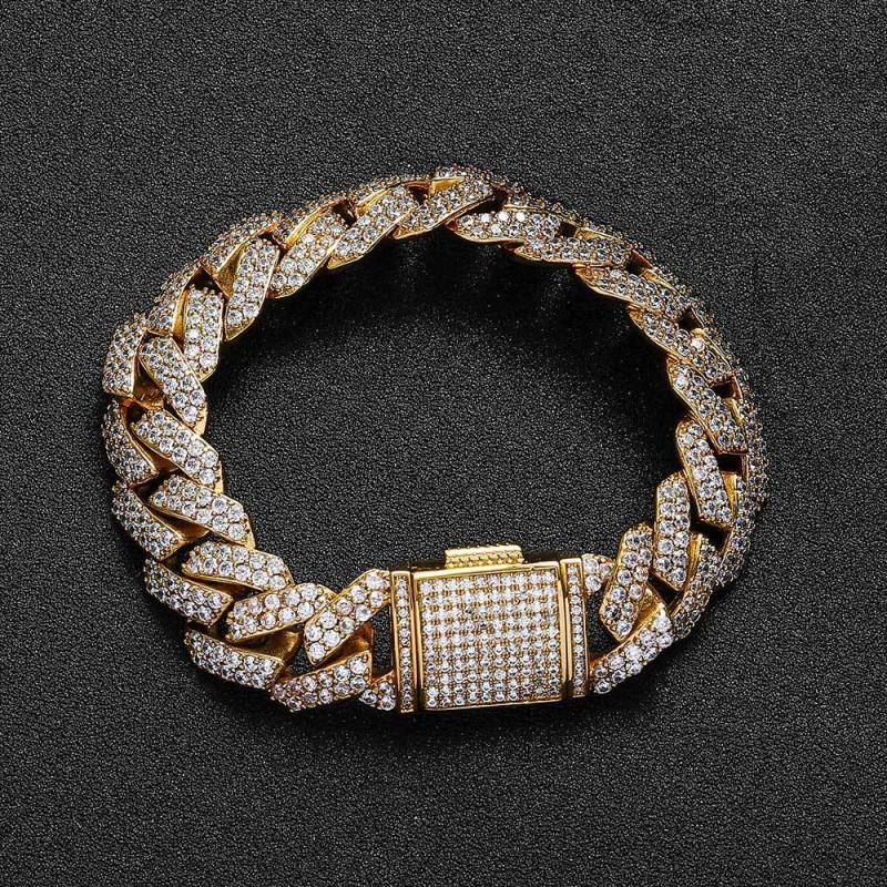 Kubanische Kette Armband Herren Damen Strass Inlay Geometrische Glieder Hip Hop Schmuck Gold Platin 10-20mm Breite