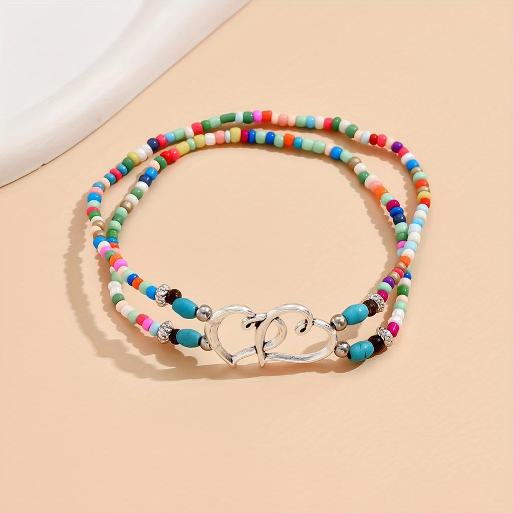 Anklet Bracelets for Women Beaded Anklets 1 Ladies Double Layer Heart Anklet - Boho Style - Daily Occasion, Vacation Occasion