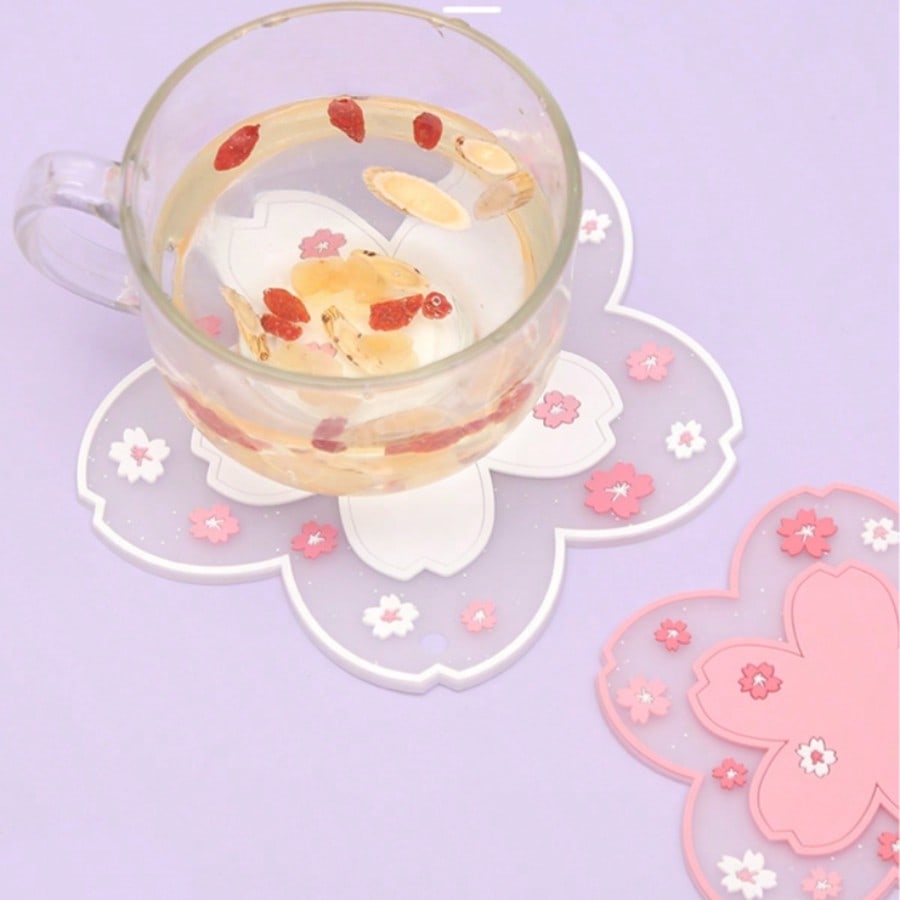 Cherry Blossom Silicone Cup Coaster PVC Dining Table Mat Heat Insulation Pad Bowl Pad