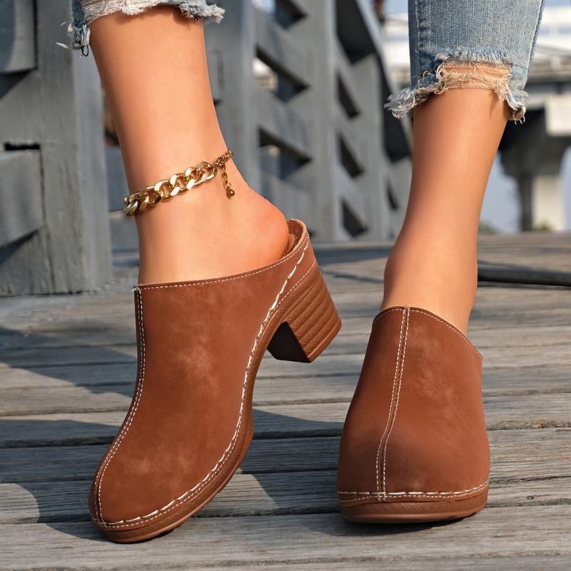 Sandale de vară pentru femei, cu platformă groasă, toc gros, cu vârf închis, slip-on, stil european simplu, încălțăminte casual.