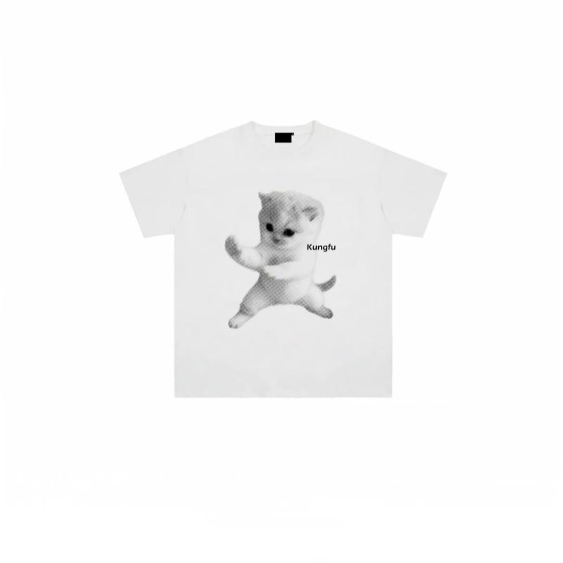 Zazomde Fashion Tshirt Aesthetic Kung Fu Cat Pattern Letter Slogan Shirts Oversized Hip Hop Street Casual Couple Tees 2026