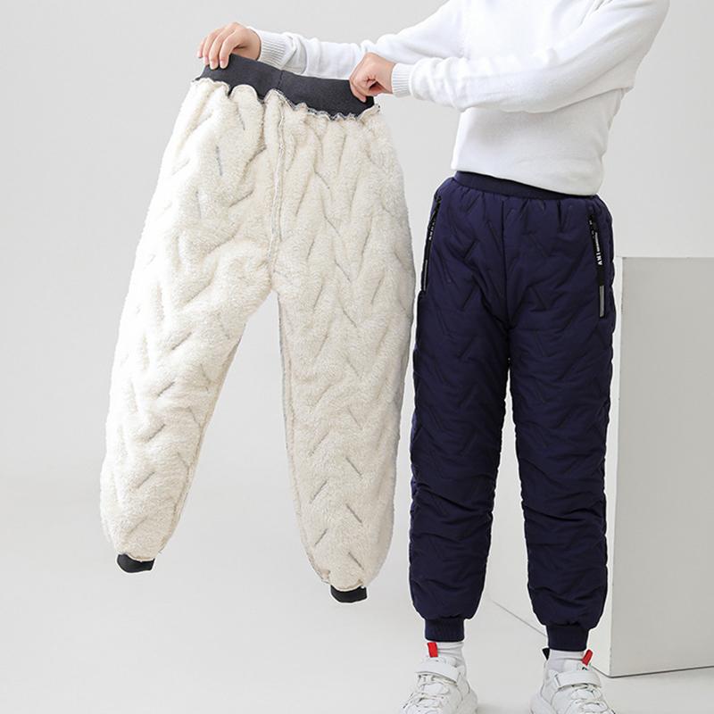 Pantalones de algodón para niños, pantalones de invierno gruesos para niños, pantalones cálidos de algodón y lana de cordero, pantalones casuales de felpa para niños