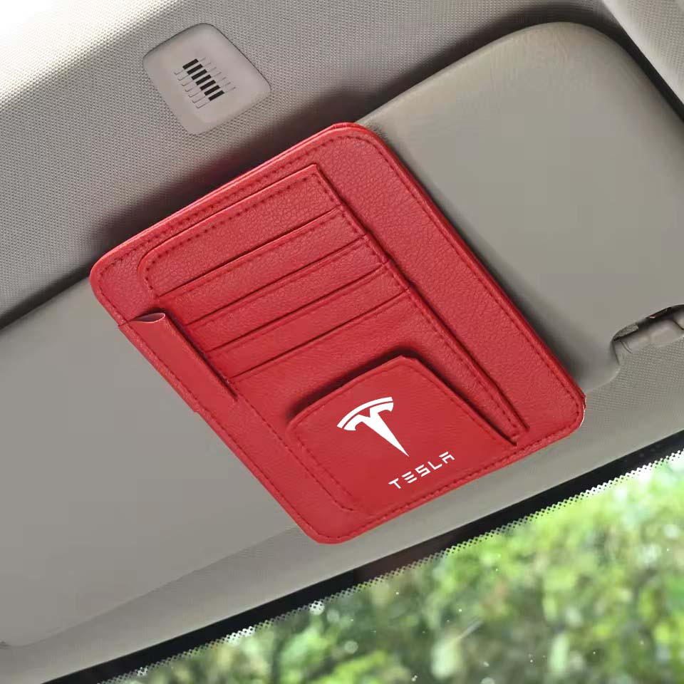 Car Sun Visor Organizer Storage Bag Card Sunglasses Clip For Tesla Cybertruck Roadster Coil SpaceX Highland Modele 3 S X Model Y