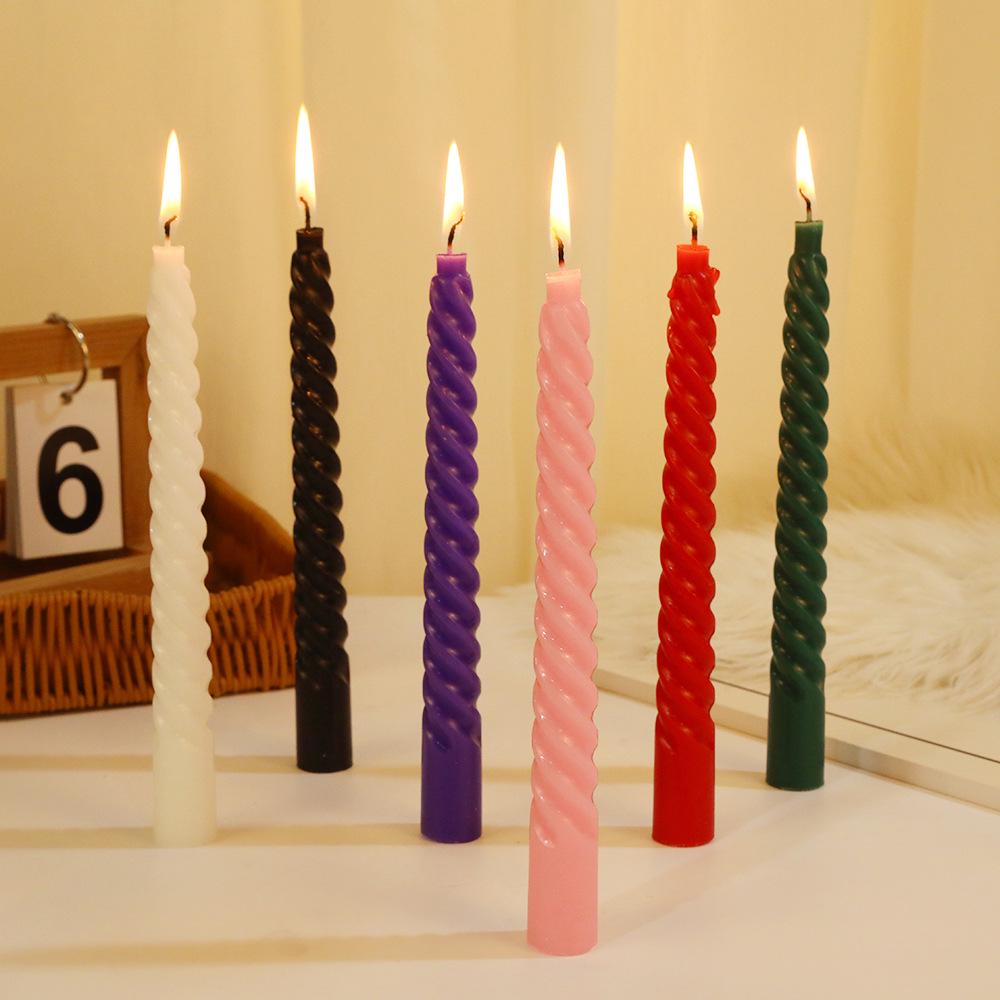 European Colored Thread Long Stem Smokeless Spiral Candles for Romantic Weddings and Classic Home Use.
