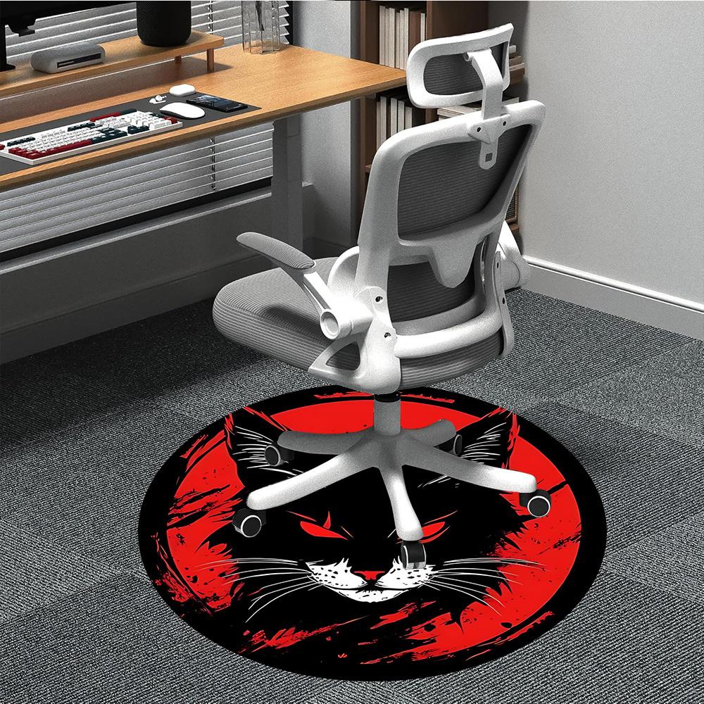 

1pcBlack Cat Moon Office Round Area Rug, Indoor Mat Suitable ForOffice, Under Office Chairs Bedroom Living Room Home Decor, Room Deco 046 80cm by 80cm
