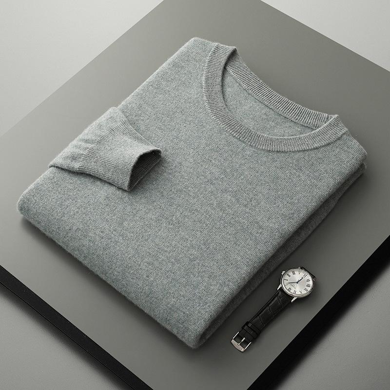 Classic Men'S Crewneck Cashmere Knit Sweater For Autumn And Winter, Loose Casual Cashmere Knit Pullover Base Layer