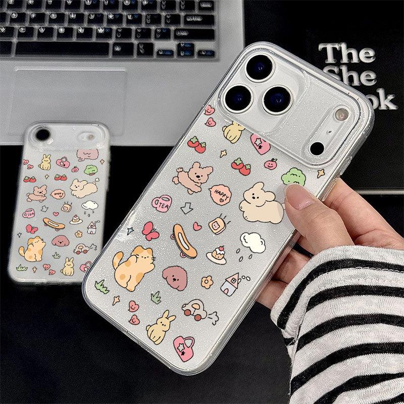 

Блестящий мультяшный чехол для телефона с животными для iPhone 11 до 17 Pro Max, Милый и мягкий iPhone 14 Pro