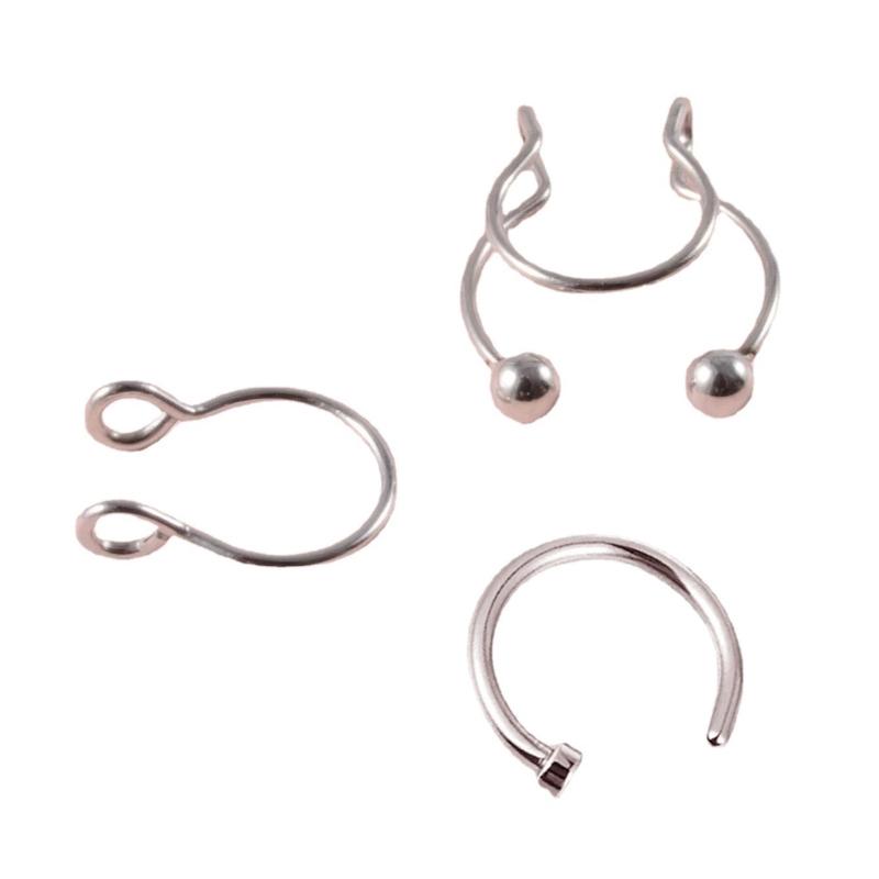 

3pcs Fake Nose Studs Stainless Steel Faux Nose Septum Ring Non Piercing Clip On Nose Hoop Rings Body Piercing Jewelry 1