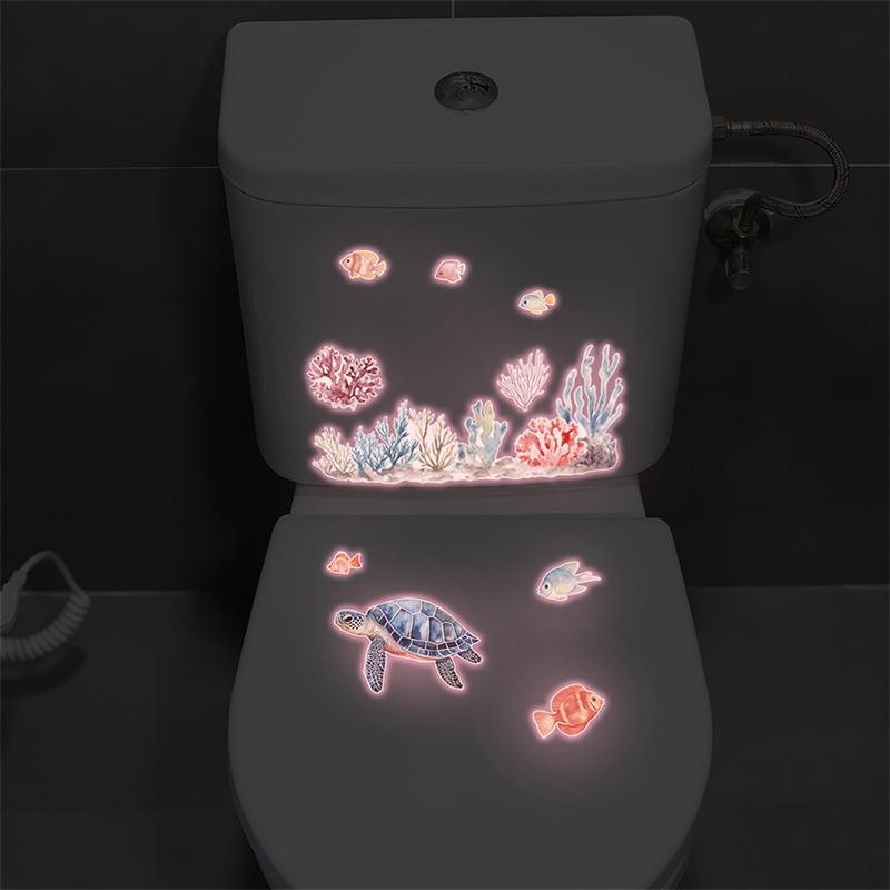 Glow-In-The-Dark Ocean Fish Toilet Sticker Bathroom Decoration Self-Adhesive And Removable Home Living Room Wall Decoration