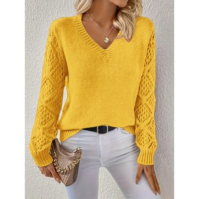 Women's Autumn and Winter Knitted Hollowed-out Long-sleeved V-neck Pullover Sweater