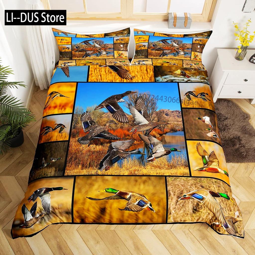 Housse de couette canard de dessin animé pour enfants garçons filles Kawaii canard avec couronne fleurs ensemble de literie housse de couette animal avec 2 taies d'oreiller