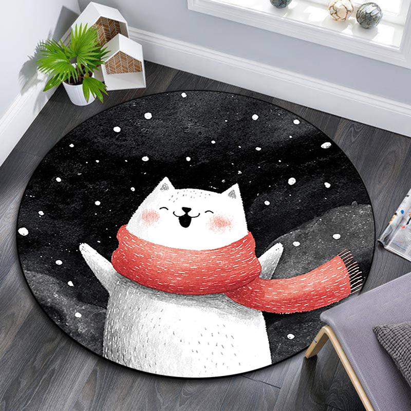 

Cat with Scarf Round Area Rug,Carpet Rug for Living Room Bedroom Sofa Playroom Decor,Non-slip Floor Mat 80cmx80cm