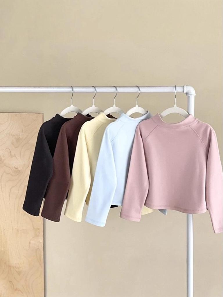 Children's 2025 Spring/Autumn Boys' Solid Round Neck Sweatshirt & Girls' Fashionable Korean-Style Shirt