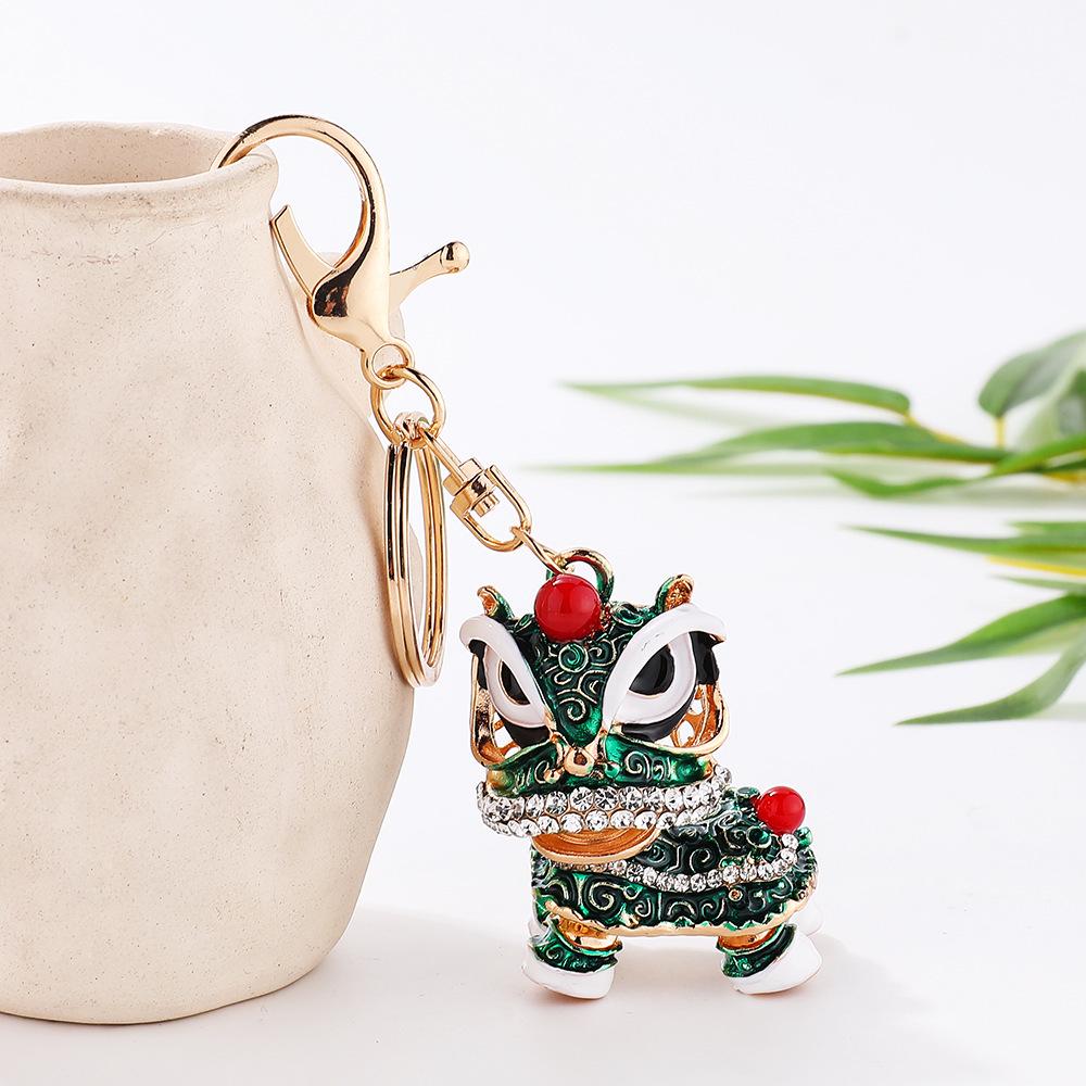 Awakened Lion Dance Rhinestone Keychain - Cute Chinese Dragon Ball Lion Charm
