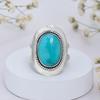 Sterling Silver Turquoise Ring - Oval Blue Gemstone Statement Ring with Rope Border - Boho Southwest Style Women's Jewelry