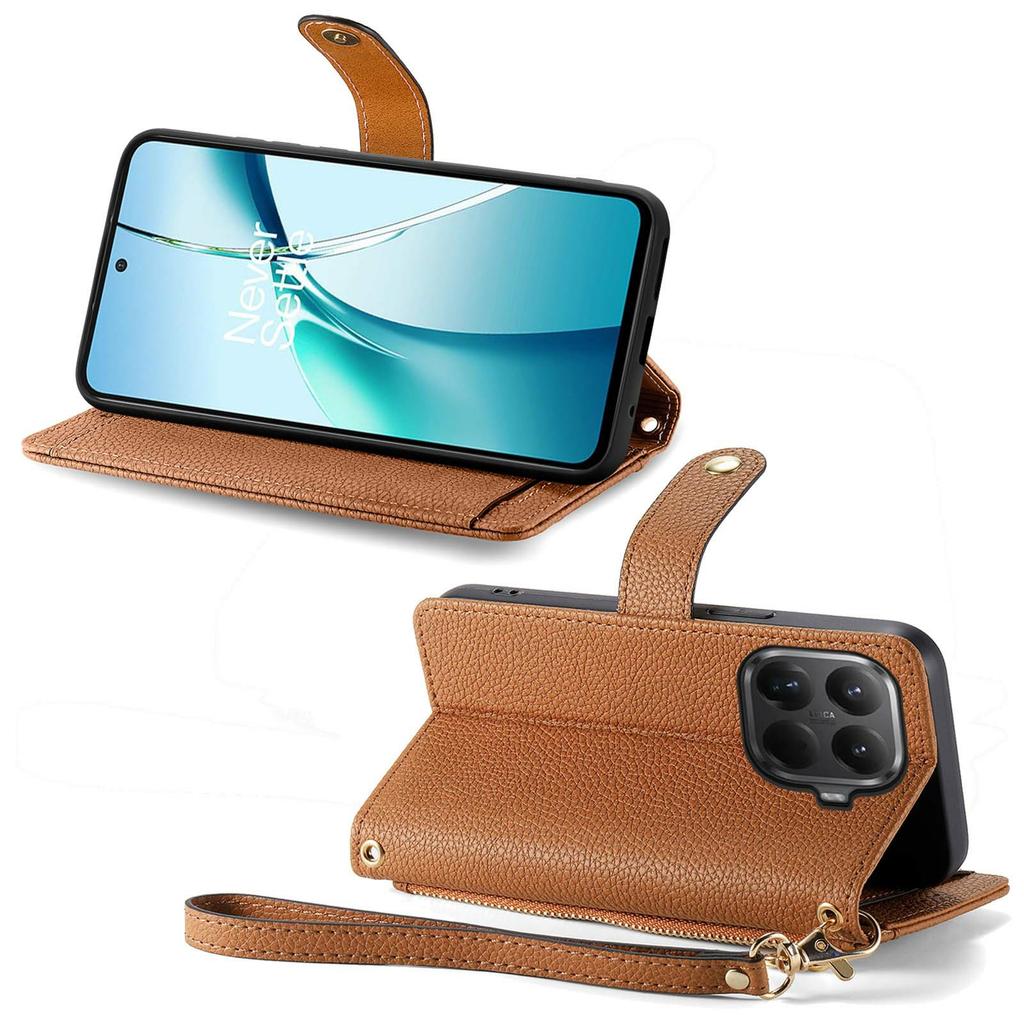 For Xiaomi 15T Pro Case RFID Blocking Zipper Pocket Leather Wallet Phone Cover with Strap