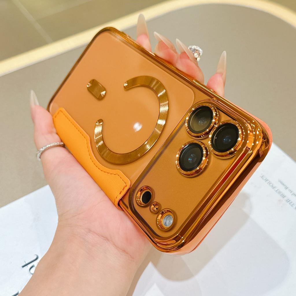 Flip Cover Verchromt Klar Magnetisch Faltbar Leder Geldbörse Hülle Für iPhone17 Air 16 Pro Max Magnetisch 15 14 13 12 11 Pro Steckplatz Kartenhalter Tasche Hülle