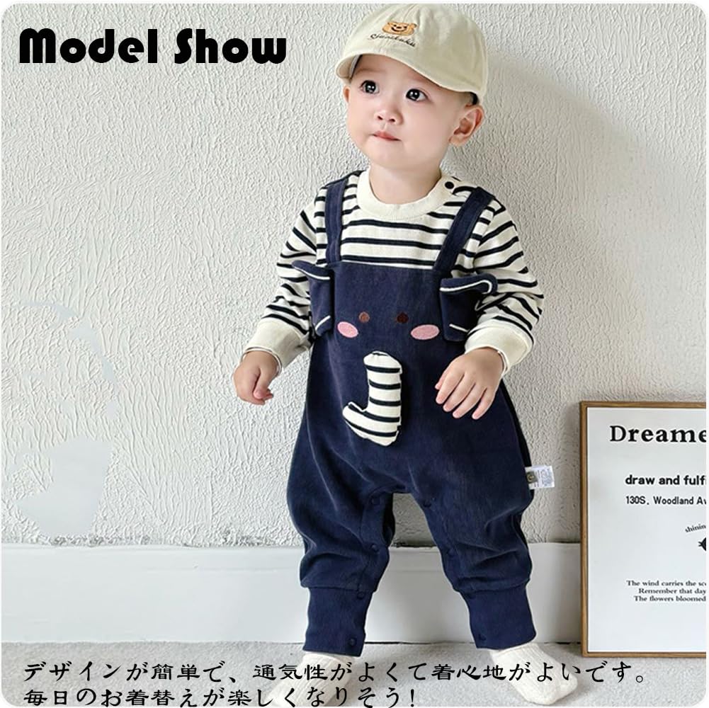 Baby nest Baby Clothes Boys Coverall Romper Long Sleeve Baby Clothes Front Opening Clothes Newborn Clothes Kindergarten School Cute Navy Elephant 80
