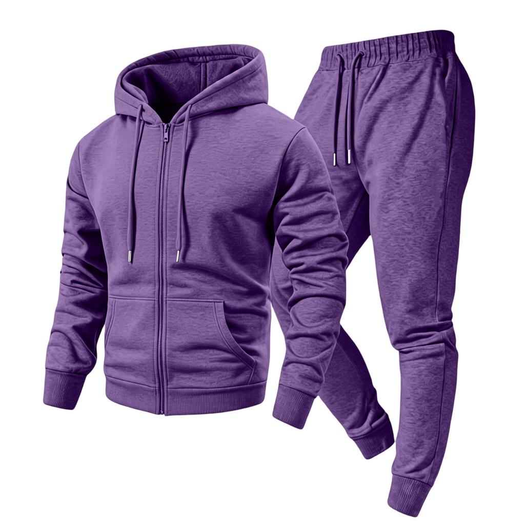 Men's 2 Piece Hoodie Jacket and Cargo Pants Set Casual Athletic Track Suit with Elastic Waist Multi-Pocket Jogger Pants