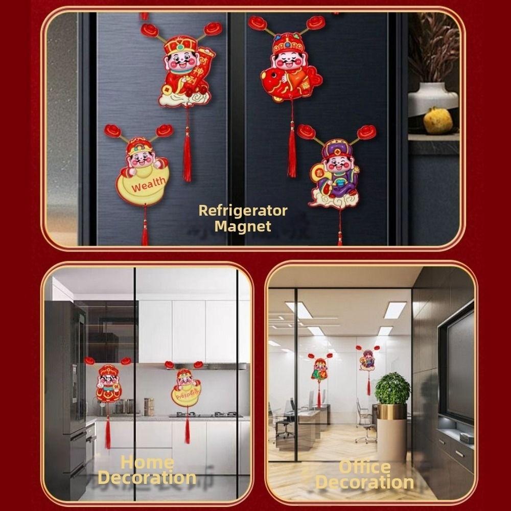 4Pcs Cartoon God of Wealth Fridge Magnets Creative Traditional Spring Festival Magnet Portable Funny Shaking Head God Pendant