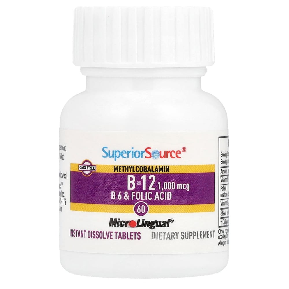 Superior Source Methylcobalamin B-12, B-6 & Folic Acid Instant Dissolve MicroLingual Tablets, 60 Count