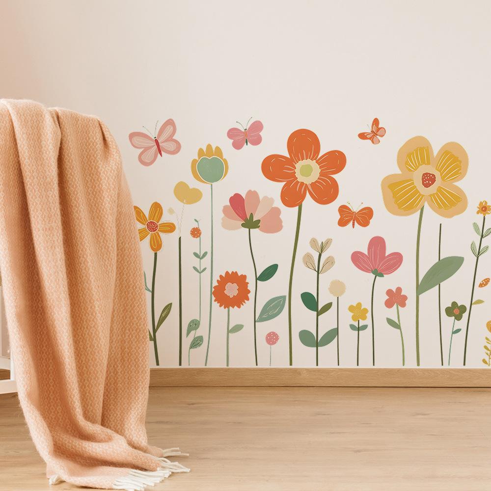 Kreative bemalte Pflanze Blume Schmetterling Schlafzimmer Wohnzimmer Eingang Hintergrundwand Verschönerungsaufkleber