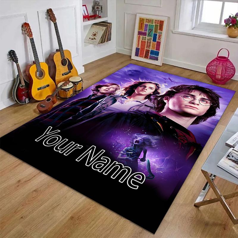 Hogwarts Design Area Rug Personalized Name- Non-Slip, Soft & Cozy Floor Mat for Living Room, Office - Indoor/Outdoor Carpet