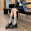 Taller small man versatile thick heel women's spring new camellia retro British style small leather shoes