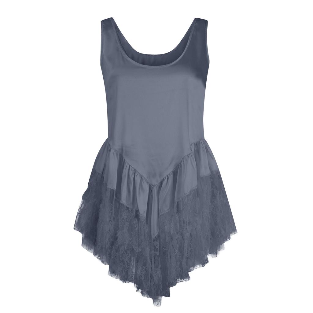 Dame Blonder Flytende Kjole Ermeløs Ryggløs Lav Utringning Underkjole A-linje Kort Kjole Boho Sommerkjole