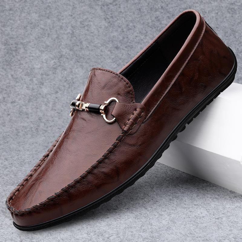 Metal Buckle Men's Casual Shoes New Trend Spring Summer Loafers Leisure Black/Brown Moccasins Comfortable Business Shoes Slip-On