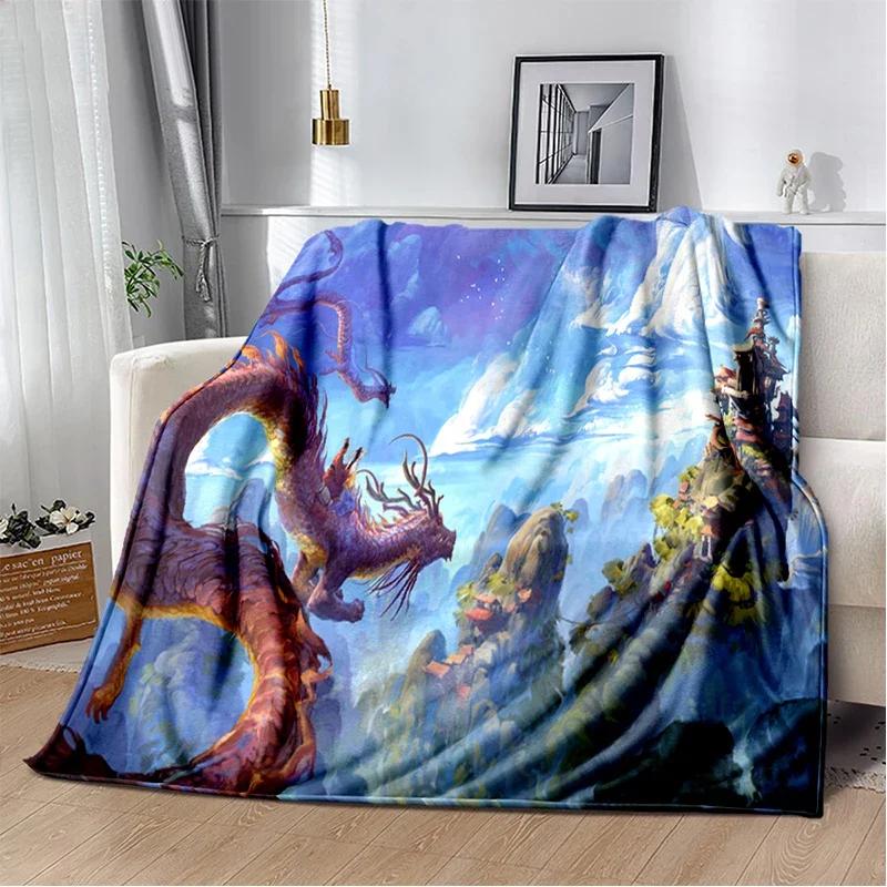3D Print Chinese Dragon Blanket Soft Sofa Cover Throw Blanket Fleece Tapestry Lightweight Warm Bed Blankets for Bedroom Couch