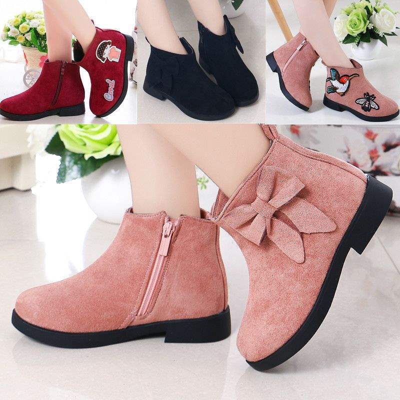 2025 girls autumn and winter retro shoes single boots princess shoes Korean version low tube velvet boots medium and older children cotton shoes s