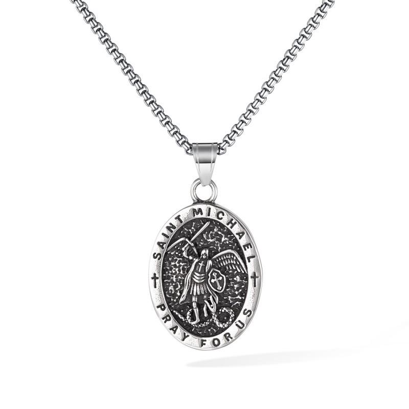 Vintage Necklace Men s Stainless Steel Personalized Saint Michael s Angel Pendant Fashionable Titanium Accessory