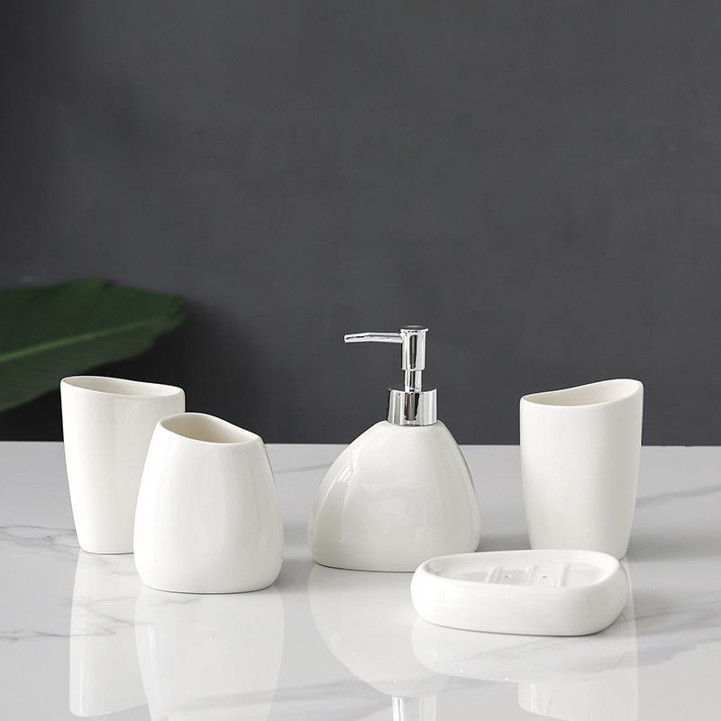 Część do prania w domu Akcesoria łazienkowe w stylu nordyckim Biała ceramiczna butelka dozownika mydła Kubek na płyn do płukania ust Mydelniczka Kubek na szczoteczki do zębów