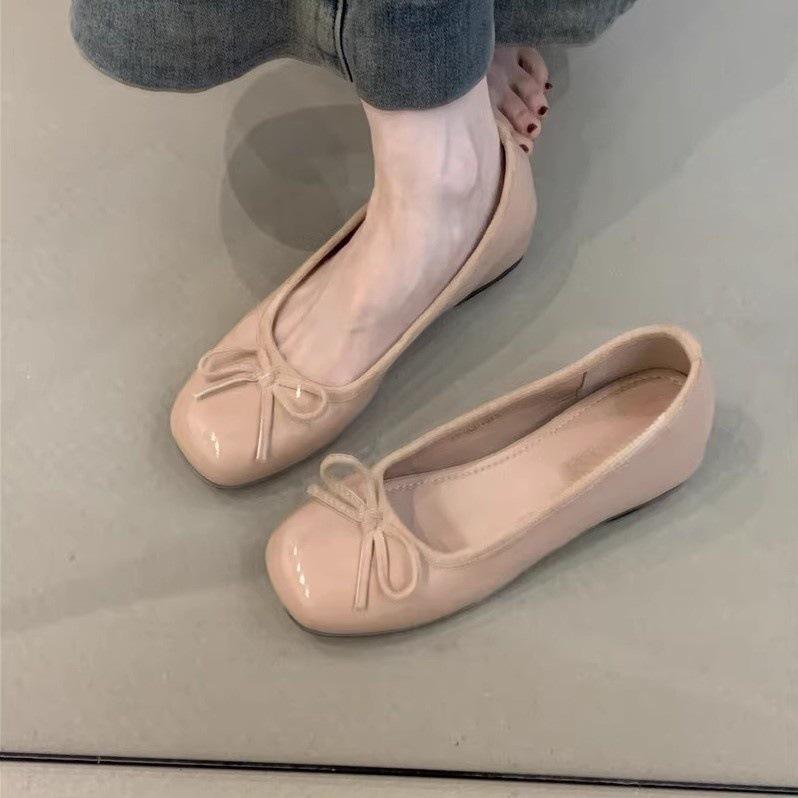 

Bow red single shoes gently match skirt round head shallow mouth inner height-increasing ladyshoes 40 абрикосовый