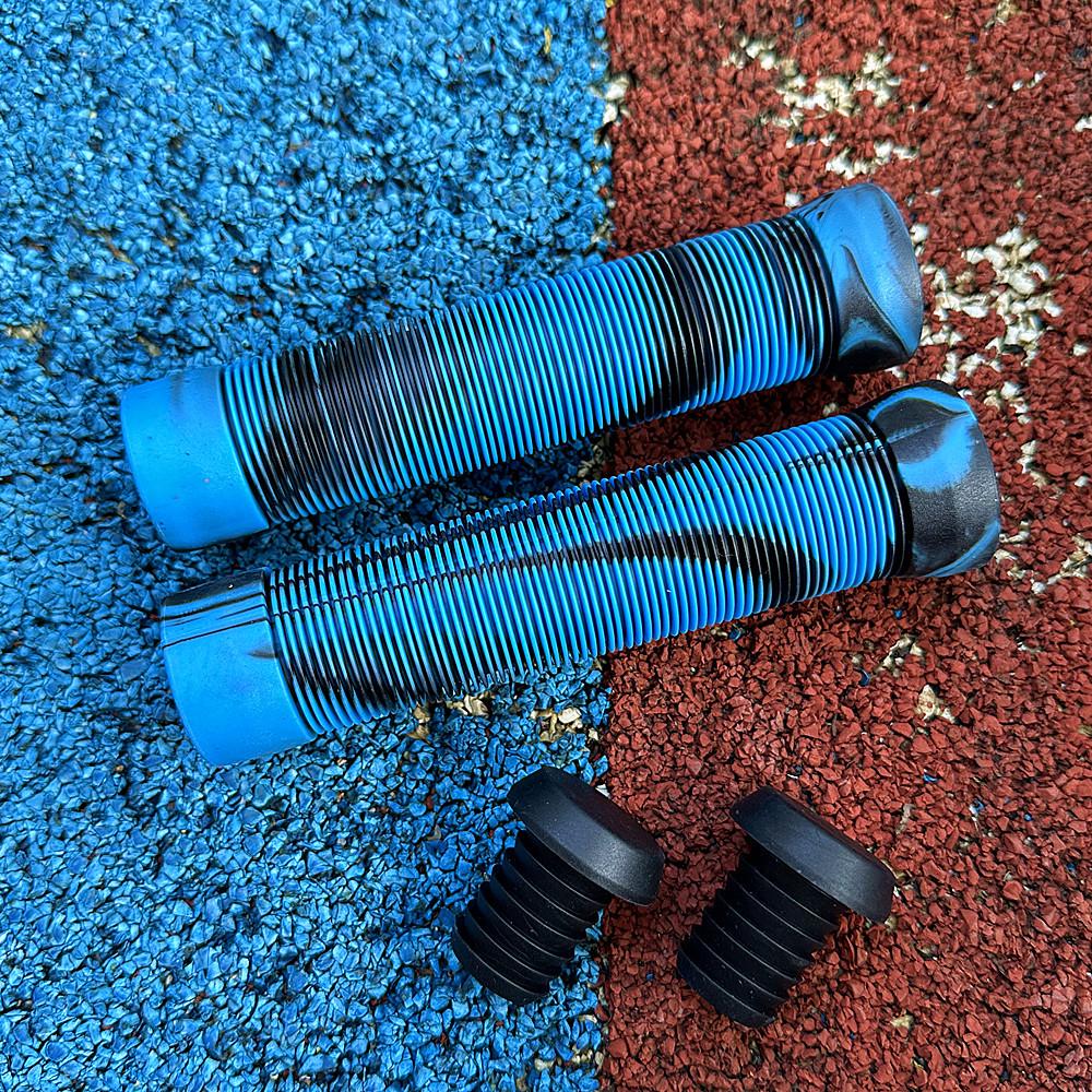 Multicolor Striped Non-Slip Rubber Handlebar Grips - Shock Absorbing & Soft for Mountain Bikes.
