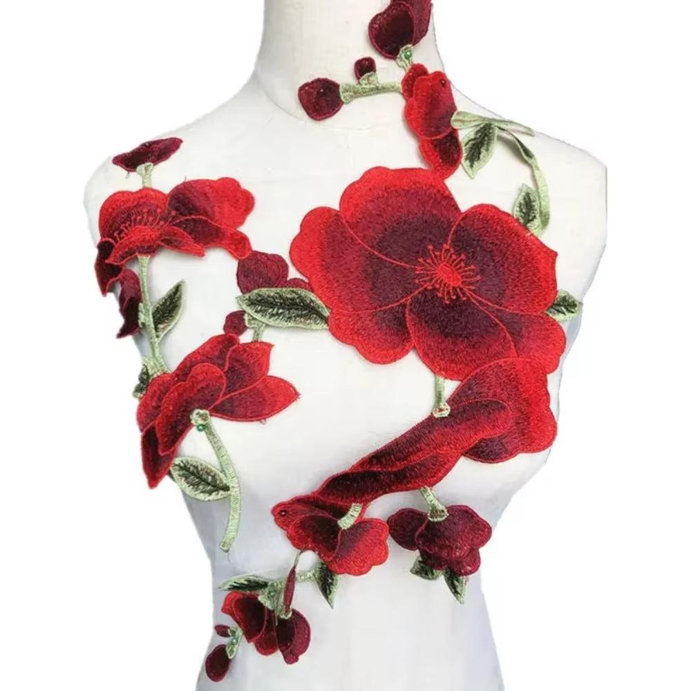 DIY Embroidered Flowers Trims Peony Design Ribbon Edge Appliques DIY Trimmings