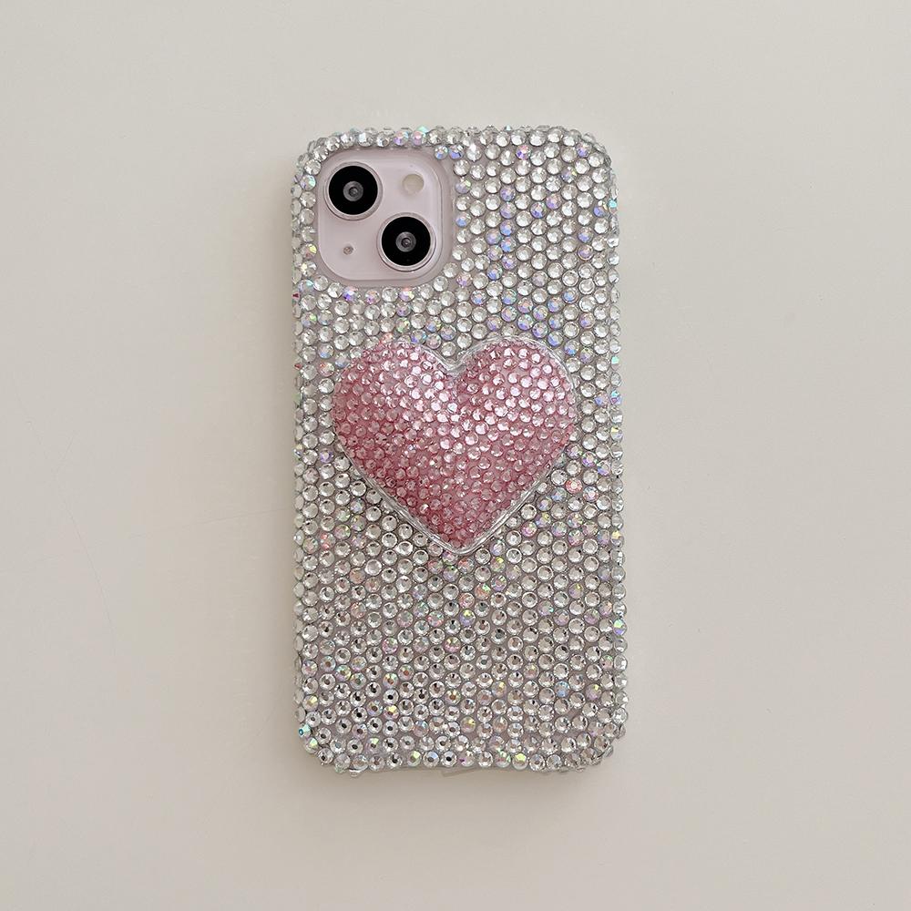 Glitter Diamond Crystal 3D Heart Stand Holder Phone Case for IPhone 15 14 16 plus 13 12 Air 17 Pro Max 11 Shockproof Bling Cover