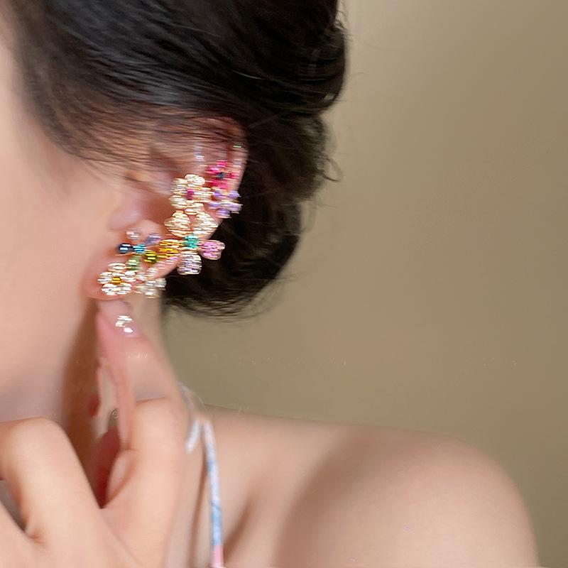 Romantic Colorful Zircon Flower Earrings For Women Girls  Sweet Waterdrop Flower Earrings Exquisite Party Jewelry Gifts