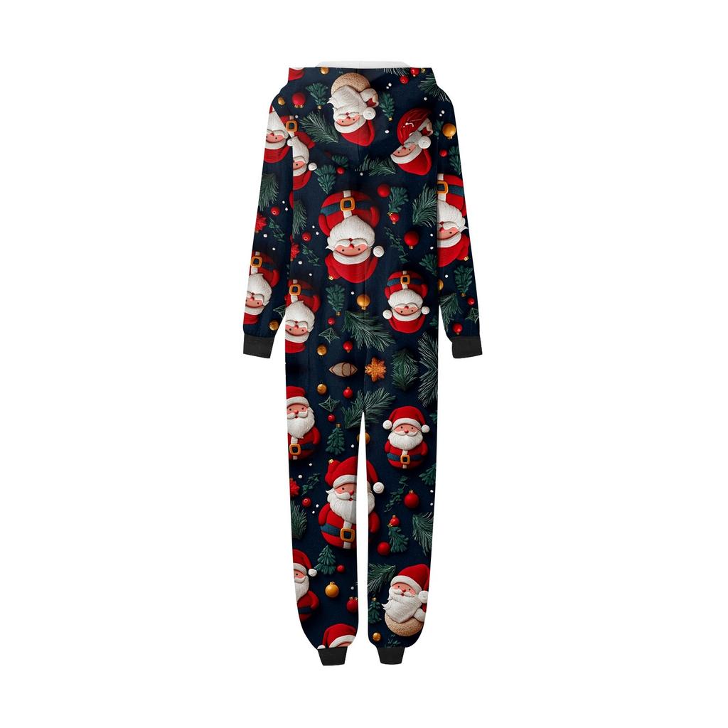 Christmas Print Parent-Child Outfit Hooded Zipper One-Piece Fashionable Home Suit Set