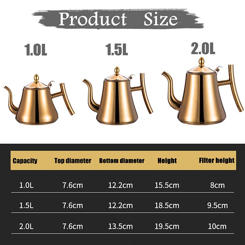 1.0L/1.5L/2.0L Tea Kettle Stainless Steel Teapot, With Removable Infuser for Loose Flower Tea Coffee Kettle for Stovetop Safe
