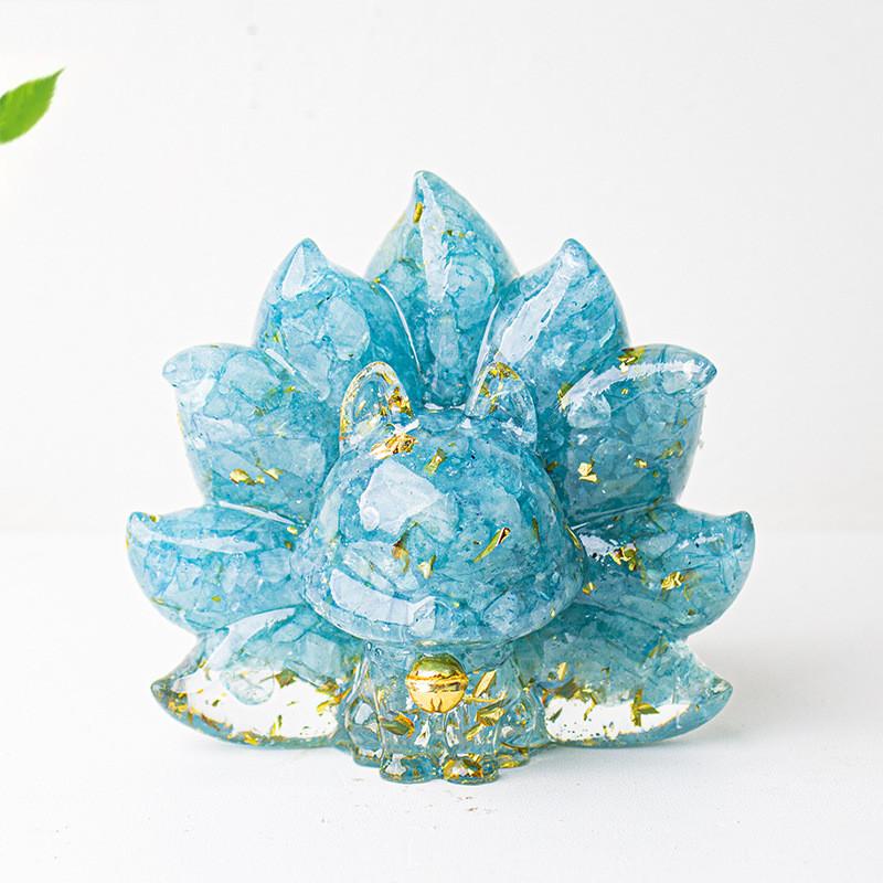 Mythical Creature Resin Crystal Nine Tailed Fox Ornament For Tabletop Decor Gift