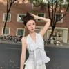 Women's Bow Stripe V-Neck Halter Tank Top - Summer Sleeveless Slimming Outerwear